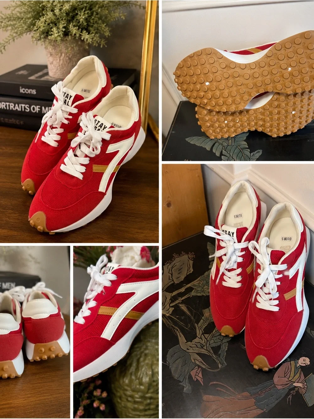 Red Athletic Tennis Sneakers — Lightweight Court Shoes